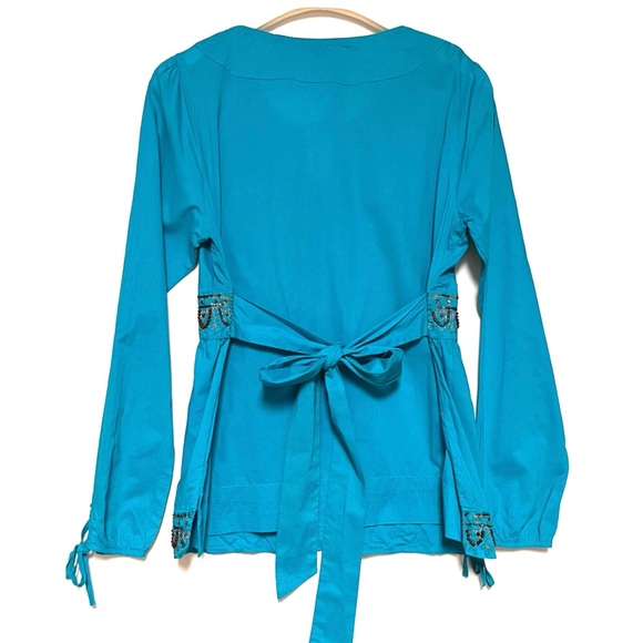 BCIH Boho Tunic Top Beaded Sequins Embellished Blue Hippie Festival Fairy Y2K LG - Picture 2 of 13